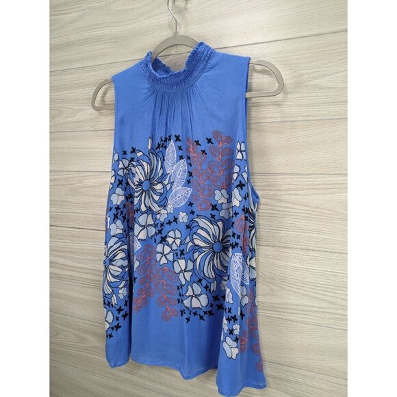 KAARI Blue High Neck Floral Top - Picture 2 of 8